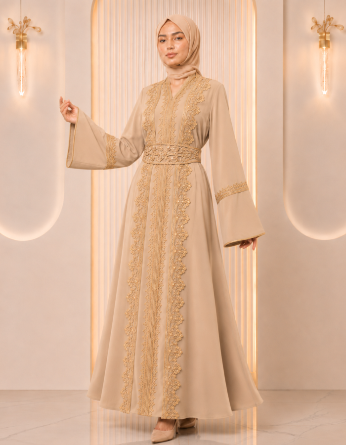 4131  قفطان قطعتين تاج - Beige