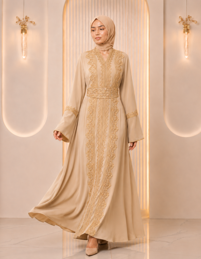 4131  قفطان قطعتين تاج - Beige