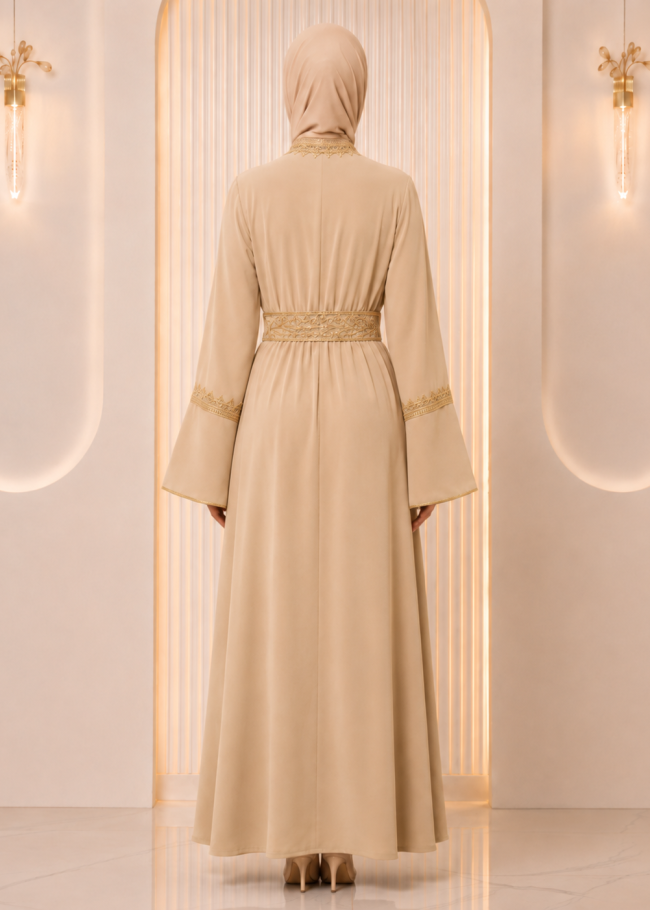 4131  قفطان قطعتين تاج - Beige