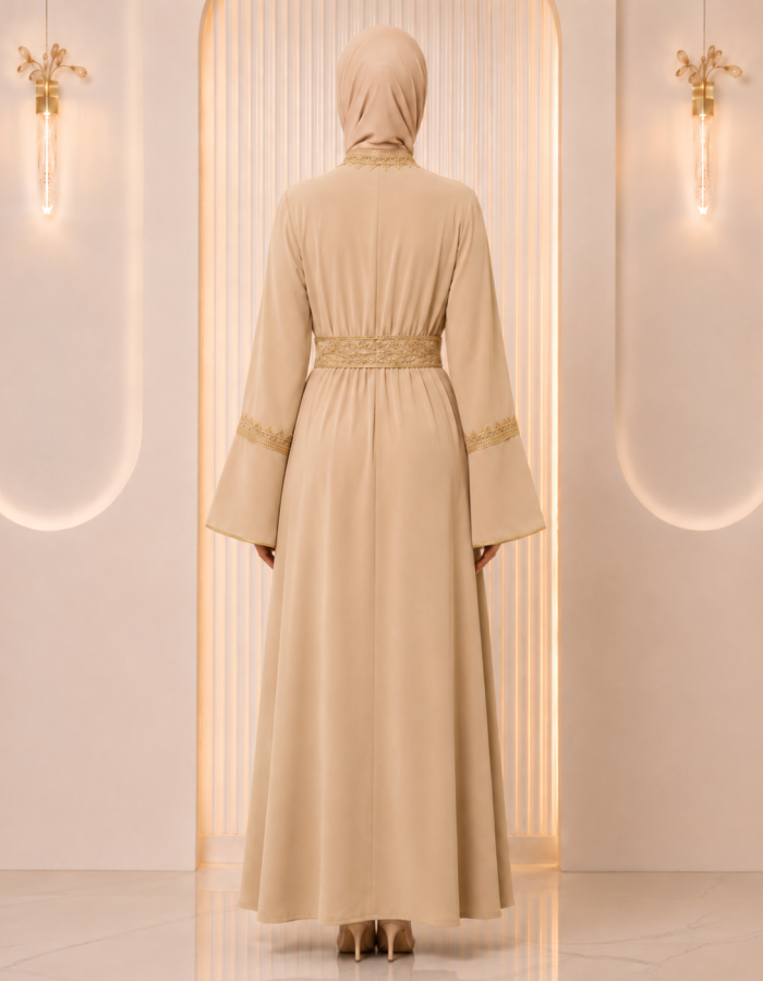 4131  قفطان قطعتين تاج - Beige