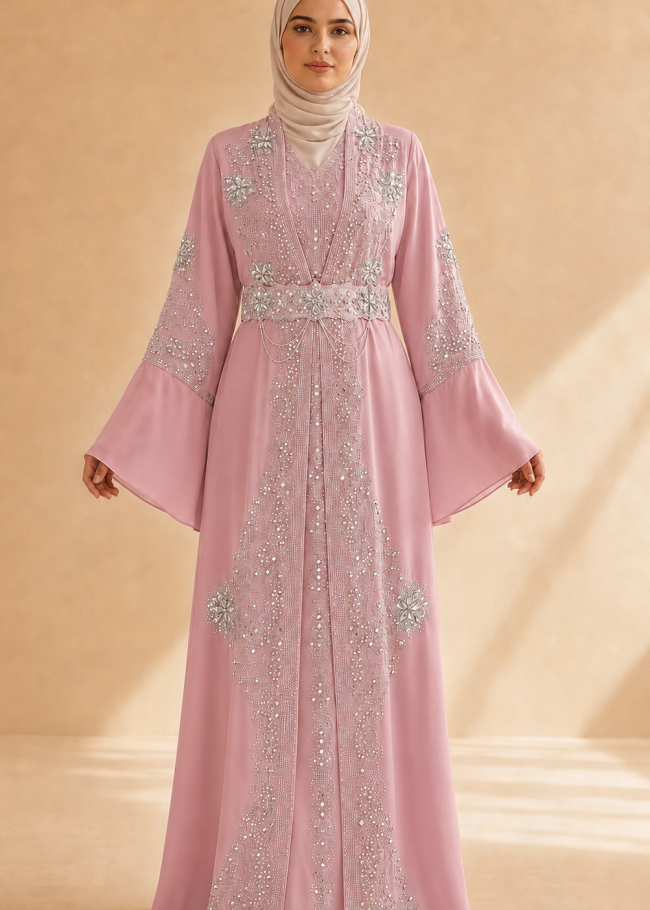 4141  قفطان ياقة دمعة - Rosa