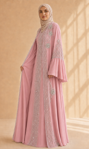 4141  قفطان ياقة دمعة - Rosa