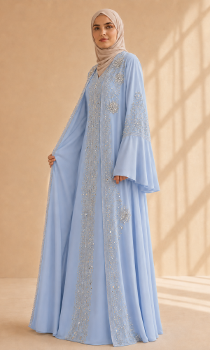 4141  قفطان ياقة دمعة - baby blue