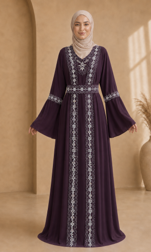 4142  قفطان شيفون ألماس - Aubergine