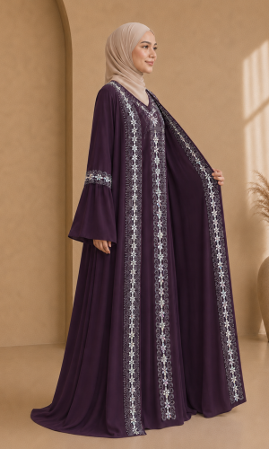 4142  قفطان شيفون ألماس - Aubergine