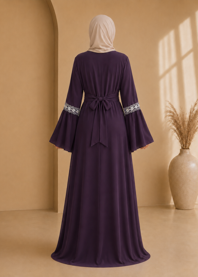 4142  قفطان شيفون ألماس - Aubergine