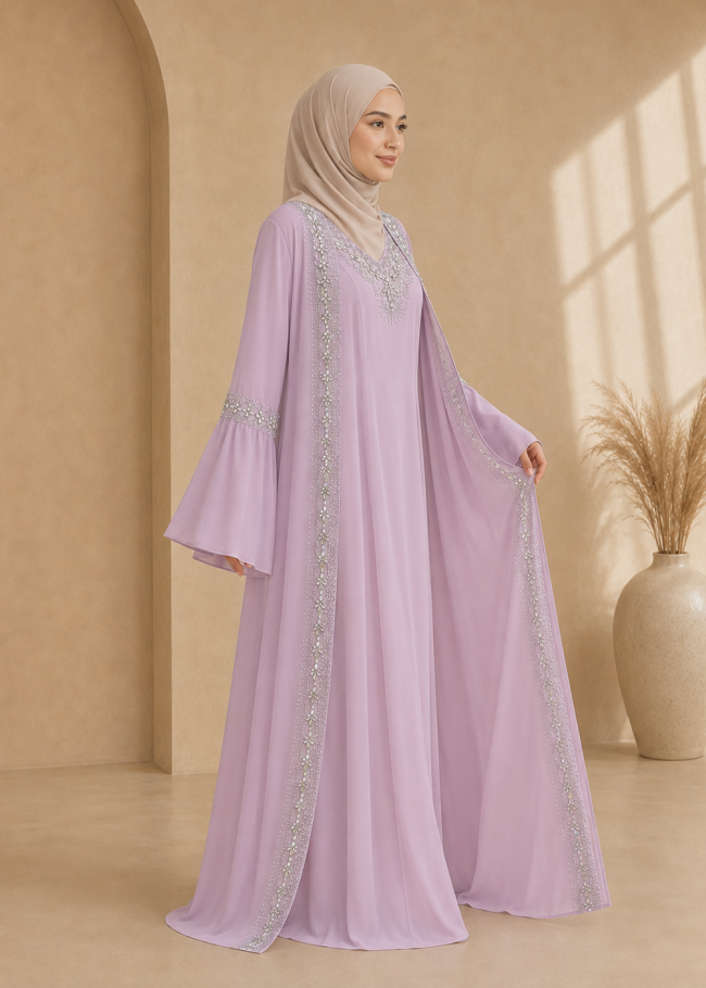 4142  قفطان شيفون ألماس - Rosa