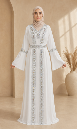 4142  قفطان شيفون ألماس - white