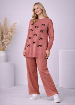 Damen Strick-Set mit Schleifen-Verzierung 4200 - Rosa