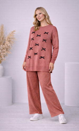 Damen Strick-Set mit Schleifen-Verzierung 4200 - Rosa