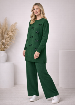 Damen Strick-Set mit Schleifen-Verzierung 4200 - Khaki