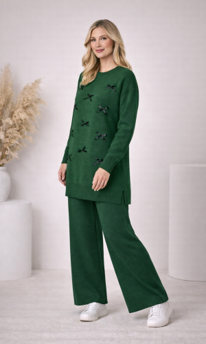 Damen Strick-Set mit Schleifen-Verzierung 4200 - Khaki