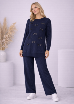 Damen Strick-Set mit Schleifen-Verzierung 4200 - Dunkelblau