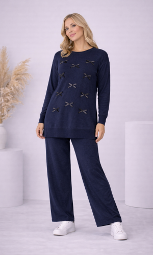 Damen Strick-Set mit Schleifen-Verzierung 4200 - Dunkelblau