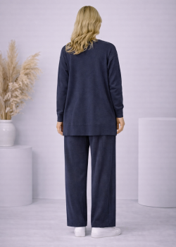 Damen Strick-Set mit Schleifen-Verzierung 4200 - Dunkelblau