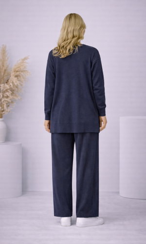 Damen Strick-Set mit Schleifen-Verzierung 4200 - Dunkelblau