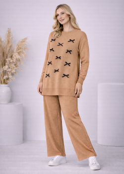 Damen Strick-Set mit Schleifen-Verzierung 4200 - Mausgrau