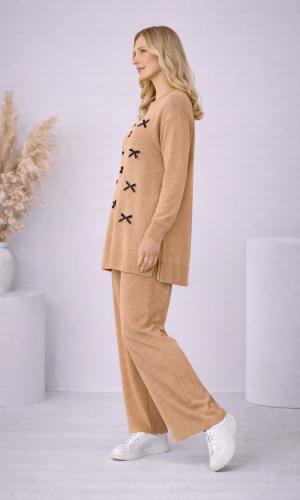 Damen Strick-Set mit Schleifen-Verzierung 4200 - Mausgrau