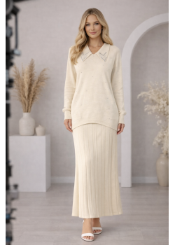 طقم تريكو نسائي راقٍ قطعتين 4201  - سكري