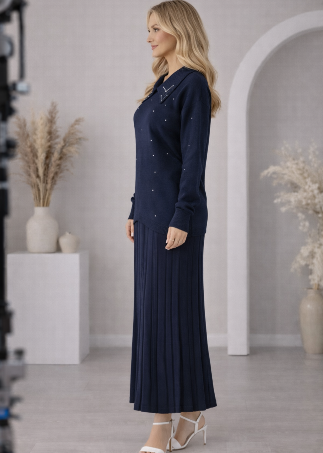 4201 طقم تريكو فستان لولو  - كحلي