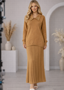 طقم تريكو نسائي راقٍ قطعتين 4201  - شوكو