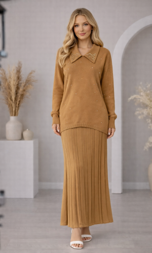 طقم تريكو نسائي راقٍ قطعتين 4201  - شوكو