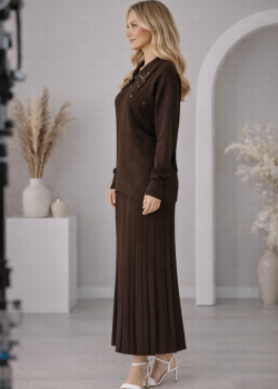 طقم تريكو نسائي راقٍ قطعتين 4201  - بني