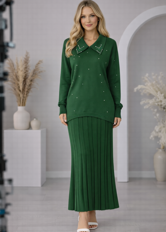 4201 طقم تريكو فستان لولو  - زيتي