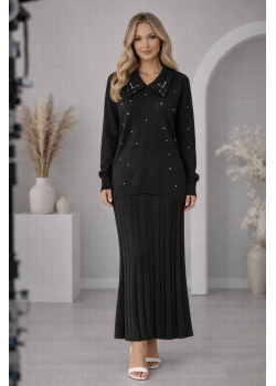 طقم تريكو نسائي راقٍ قطعتين 4201  - اسود