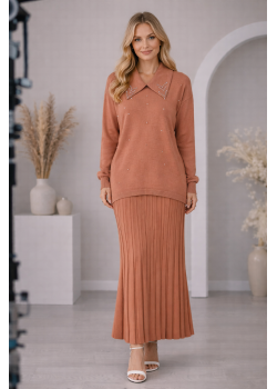 طقم تريكو نسائي راقٍ قطعتين 4201  - زهر