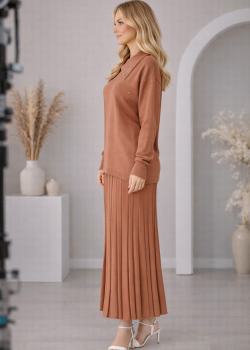 طقم تريكو نسائي راقٍ قطعتين 4201  - زهر