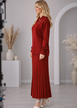 طقم تريكو نسائي راقٍ قطعتين 4201  - خمري