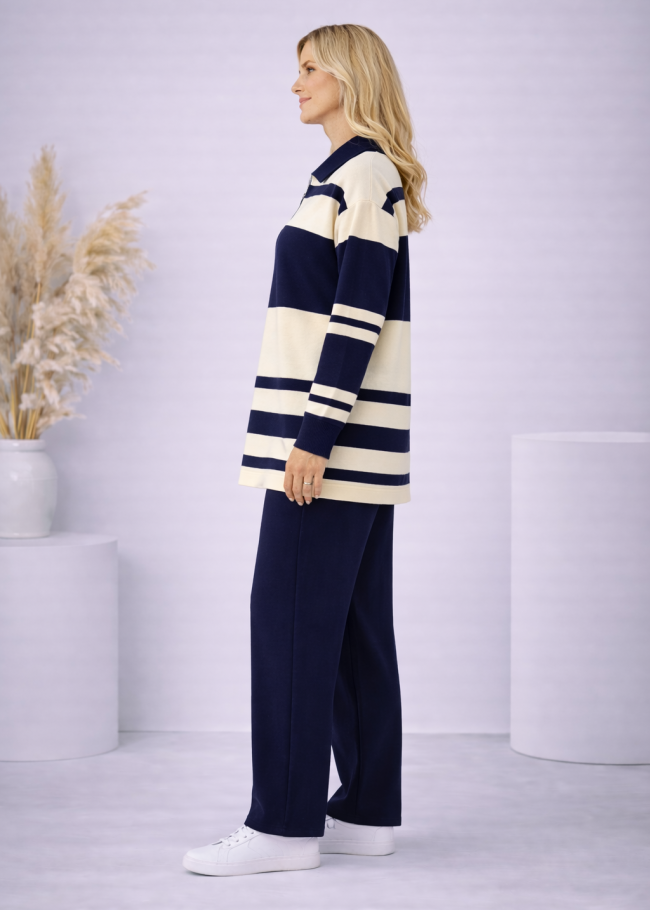 4202 طقم تريكو مقلم عريض - Dunkelblau