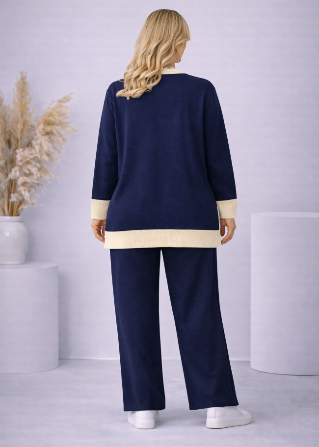 4203 طقم تريكو جيب لونين  - كحلي