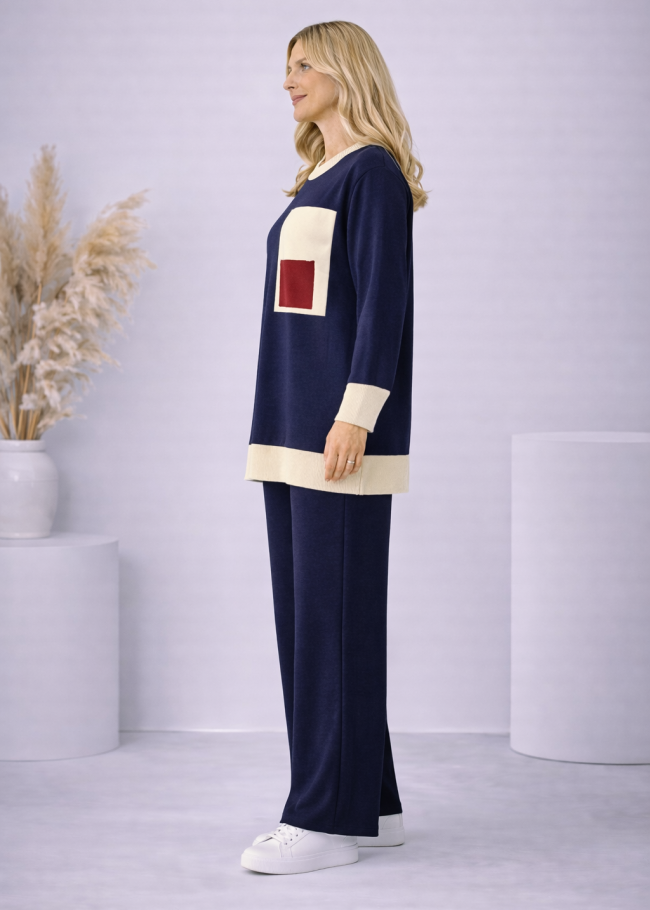 4203 طقم تريكو جيب لونين  - كحلي