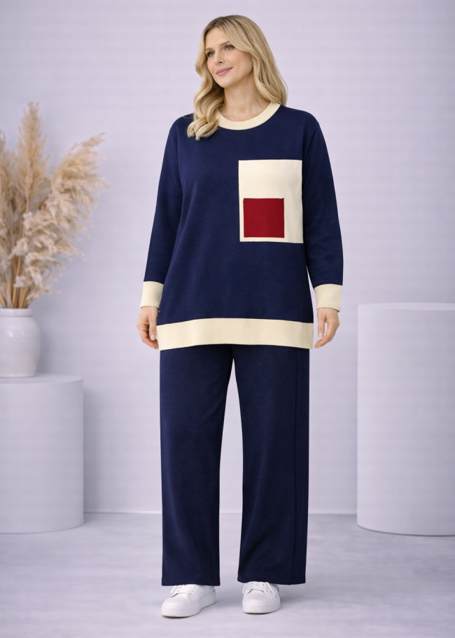 4203 طقم تريكو جيب لونين  - كحلي