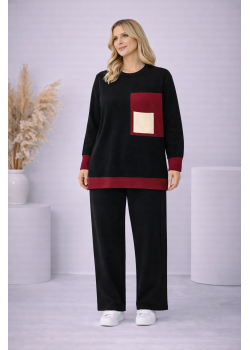 طقم تريكو نسائي عصري قطعتين بجيب ملون 4203  - اسود