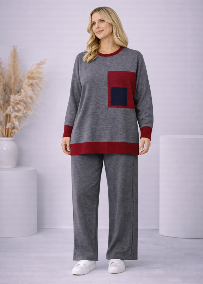 4203 طقم تريكو جيب لونين  - فضي