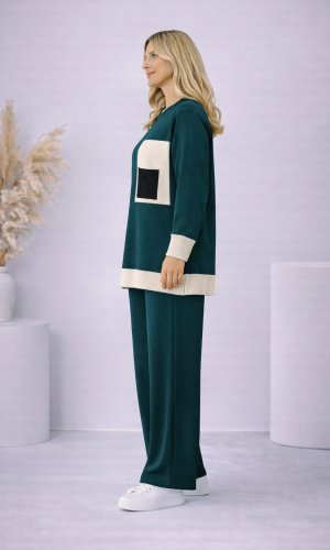 Women's Modern Two-Piece Knit Set with Contrast Pocket 4203  - khaki