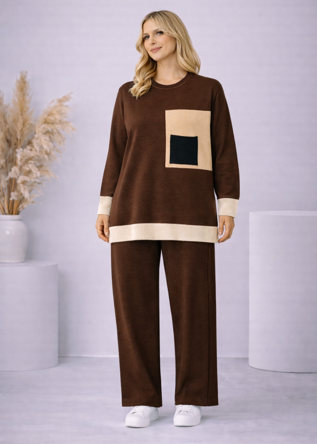 4203 طقم تريكو جيب لونين  - بني