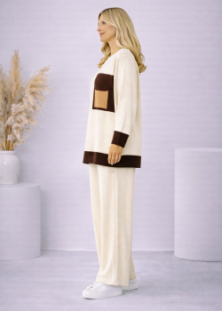 طقم تريكو نسائي عصري قطعتين بجيب ملون 4203  - سكري