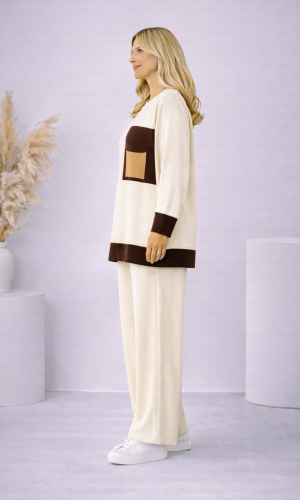 Women's Modern Two-Piece Knit Set with Contrast Pocket 4203  - ecru