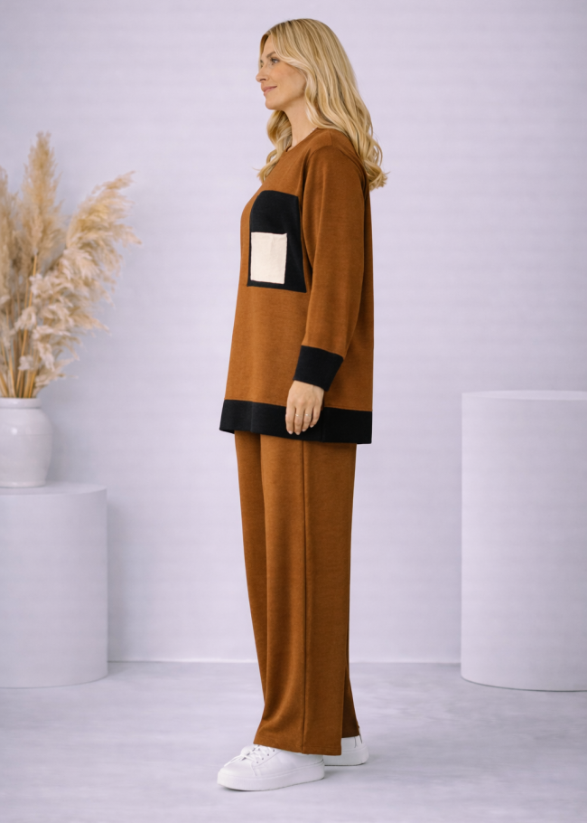 4203 طقم تريكو جيب لونين  - ترابي