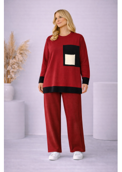 طقم تريكو نسائي عصري قطعتين بجيب ملون 4203  - خمري