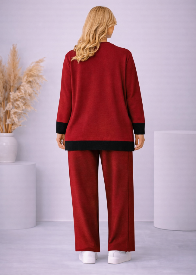 4203 طقم تريكو جيب لونين  - خمري