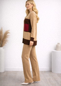 Women's Modern Two-Piece Knit Set with Contrast Pocket 4203  - ivory