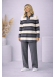 طقم تريكو نسائي مخطط قطعتين بسحاب ياقة 4204  - فضي