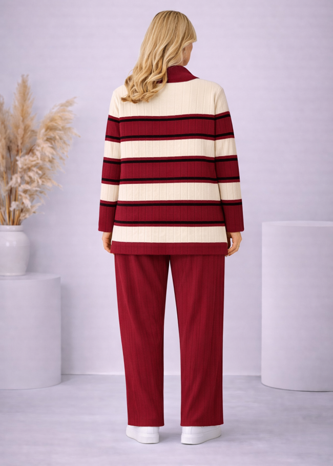 4204 طقم تريكو مخطط لونين  - Bordeaux