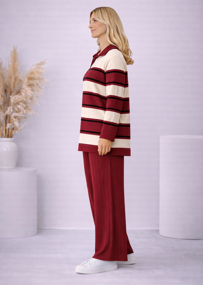 4204 طقم تريكو مخطط لونين  - Bordeaux