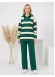 طقم تريكو نسائي مخطط قطعتين بسحاب ياقة 4204  - زيتي